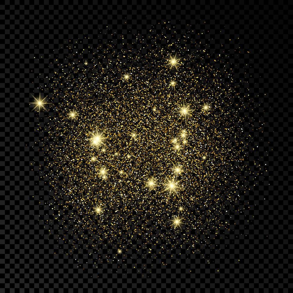 Golden glittering backdrop on a dark transparent background. Background with gold glitter effect and empty space for your text. Vector illustration