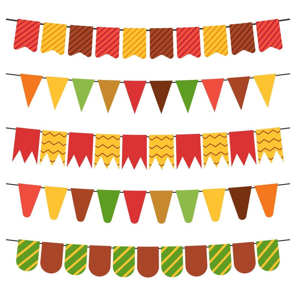 banderas de colores y guirnaldas de banderines para decorar. elementos de decoración con varios patrones. ilustración vectorial vector