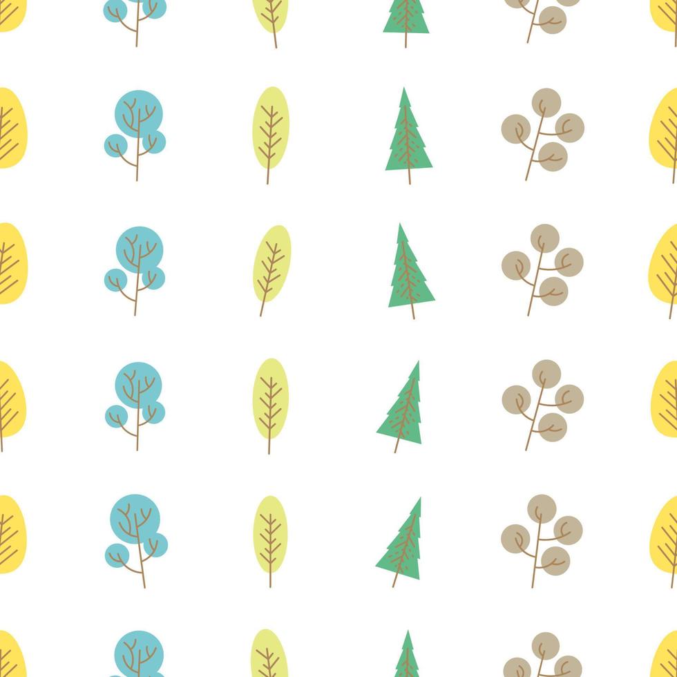 Seamless pattern with colored trees on white background. Vector illustration.