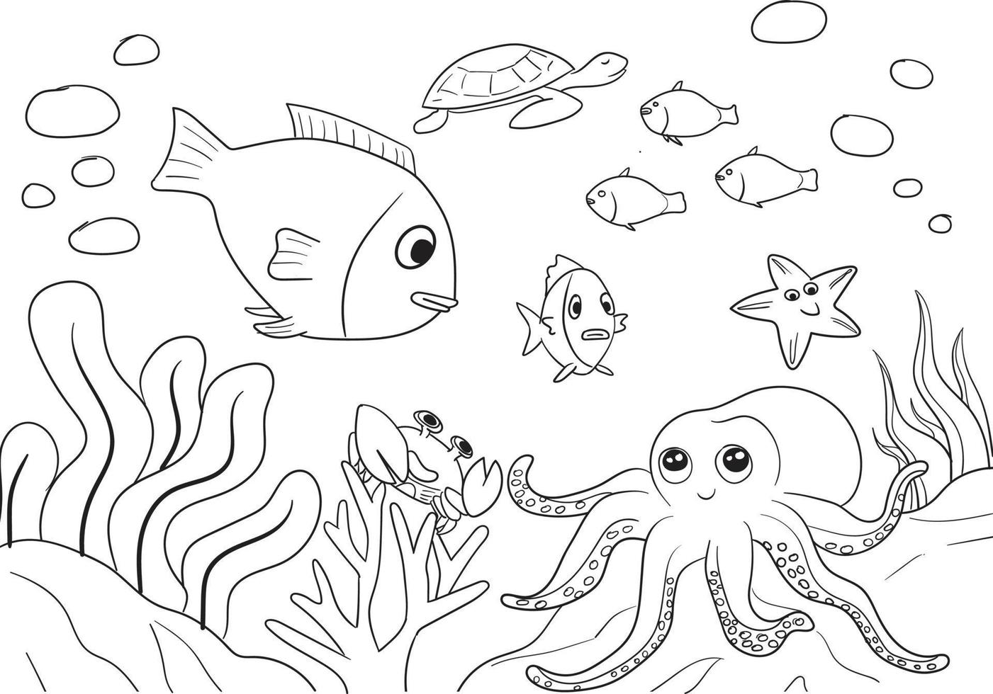 Book coloring animals under the sea vector