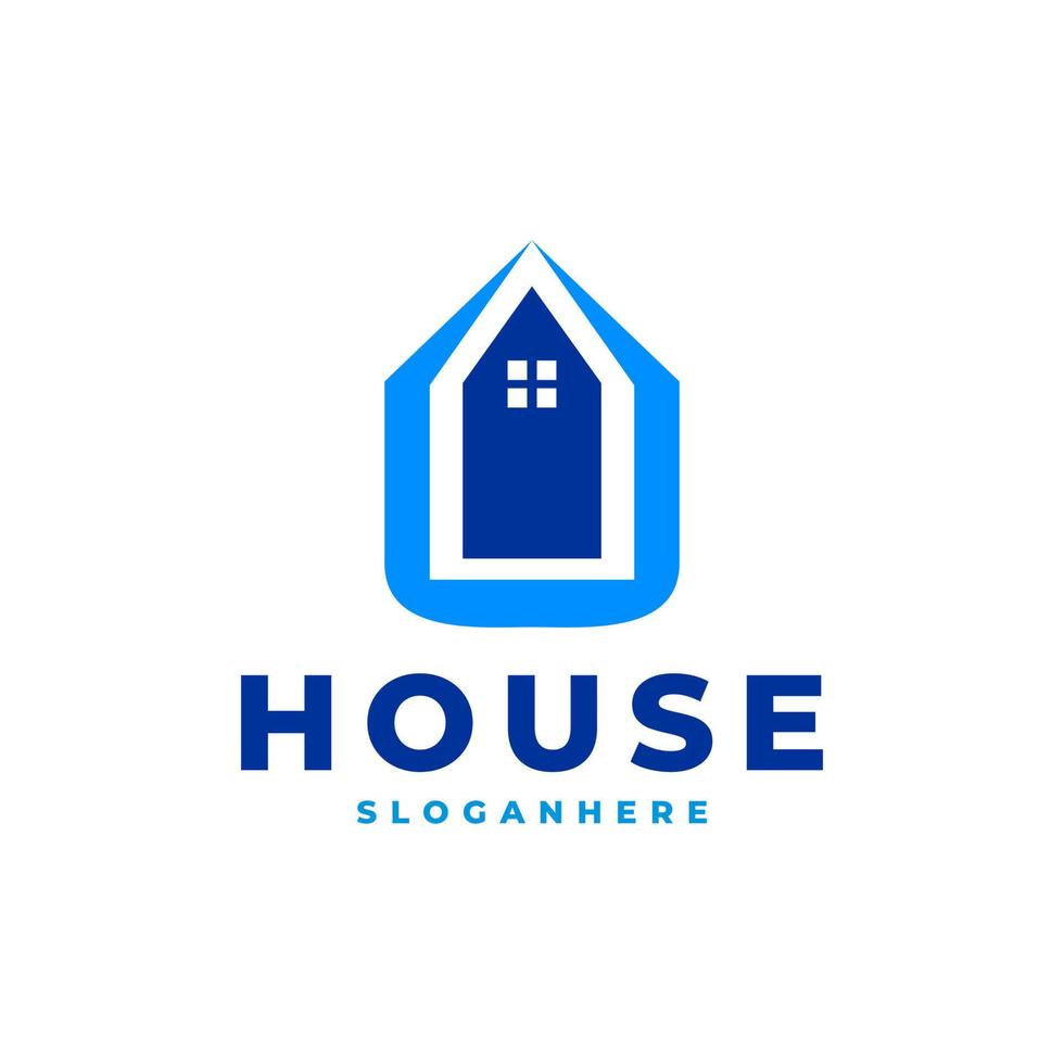 Blue house facade architect logo design vector template.