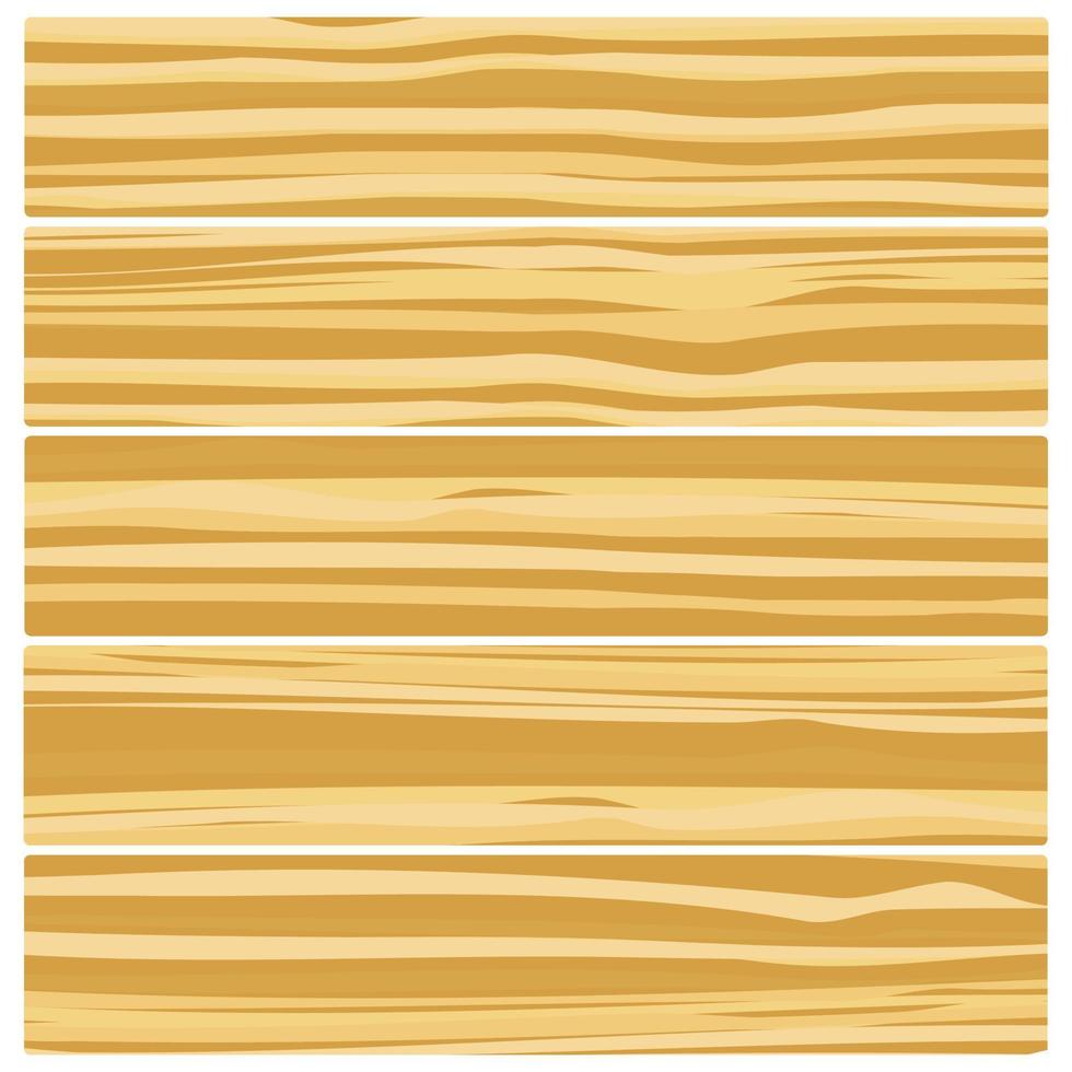 Five wooden boards. Vector abstract wood texture in flat design.