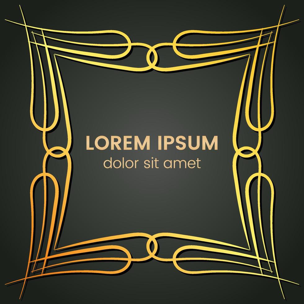 A square golden monogram element on a dark background. Vector illustration.