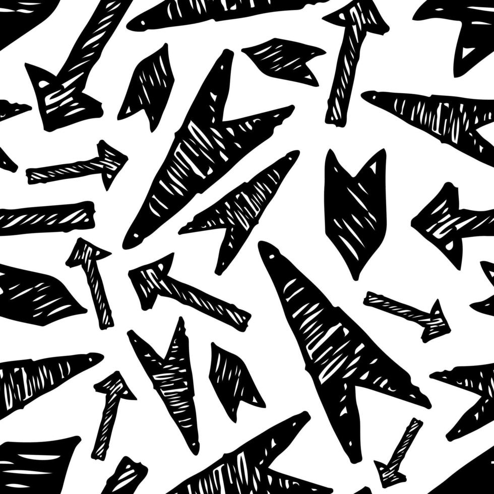 Seamless pattern with black hand drawn arrows. Vector illustration