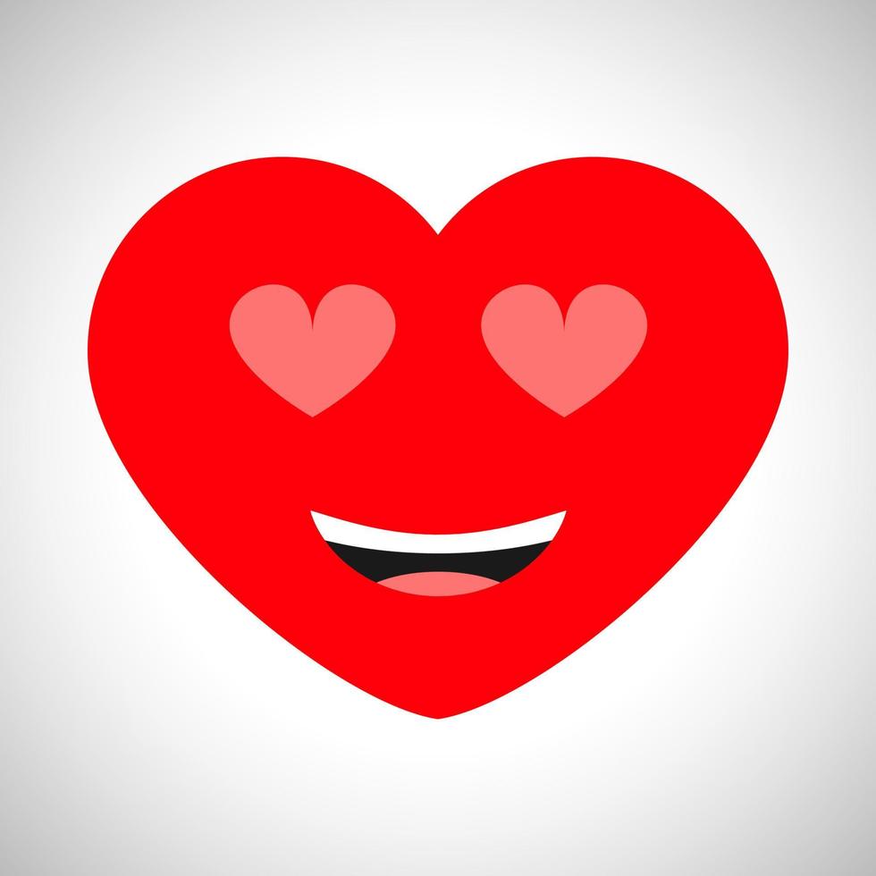 Smiling love cartoon heart with heart shaped eyes. Symbol of Love. Vector illustration