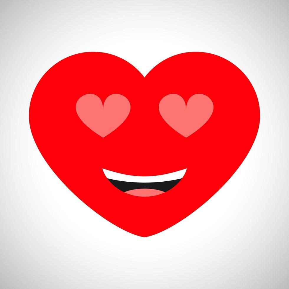 Smiling love cartoon heart with heart shaped eyes. Symbol of Love. Vector illustration