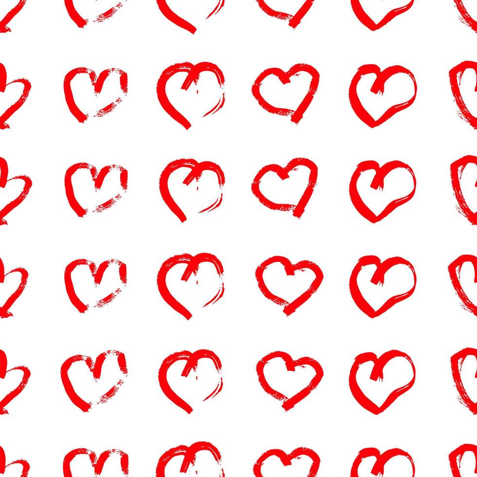 Seamless pattern with hand drawn hearts. Doodle grunge red hearts on white background. Vector illustration.