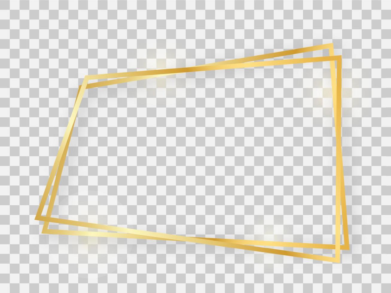 marco trapezoidal brillante de doble oro con efectos brillantes y sombras sobre fondo transparente. ilustración vectorial vector