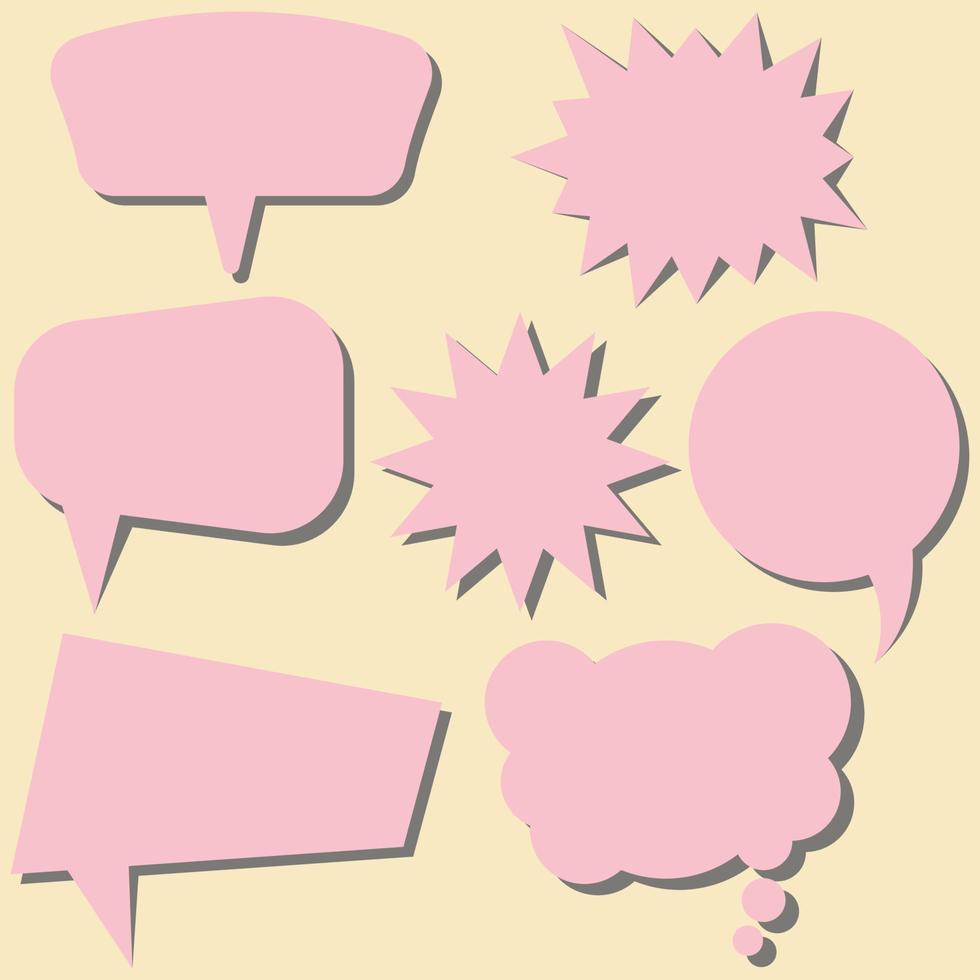 Set of pink speech bubbles without phrases on yellow background. Vector illustration.
