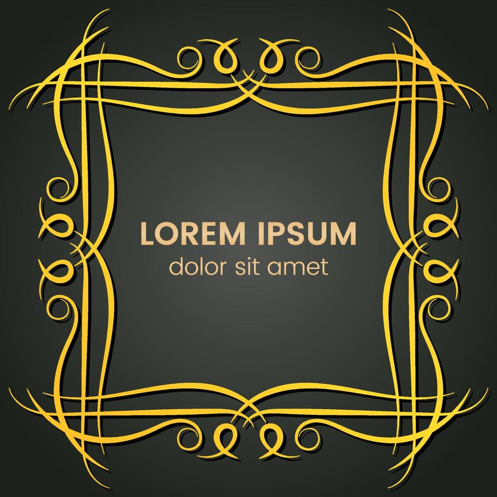 A square golden monogram element on a dark background. Vector illustration.