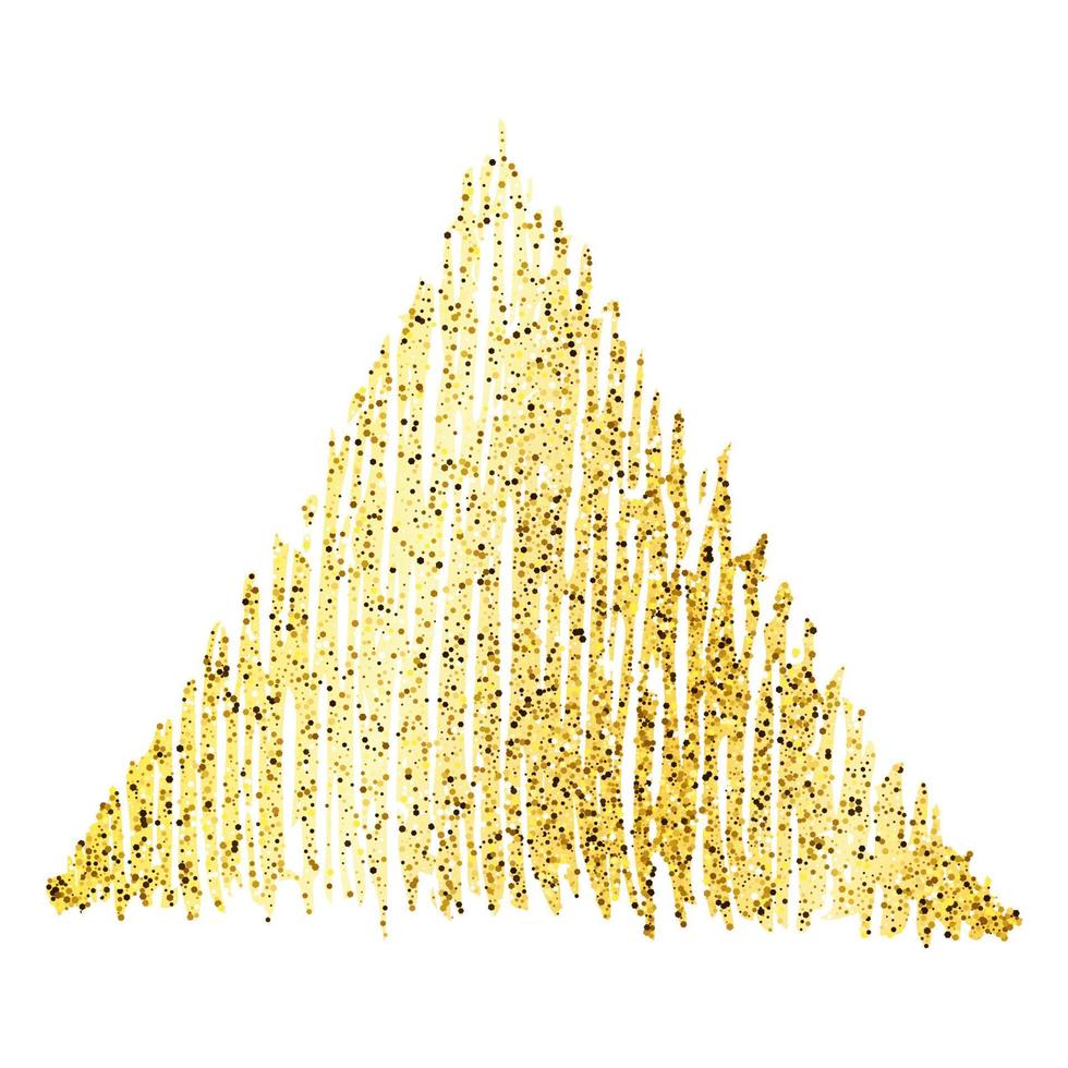 pintura dorada dibujada a mano triángulo brillante sobre un fondo blanco. fondo con destellos dorados y efecto brillo. espacio vacío para su texto. ilustración vectorial vector