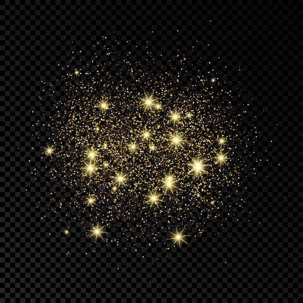 Golden glittering backdrop on a dark transparent background. Background with gold glitter effect and empty space for your text. Vector illustration
