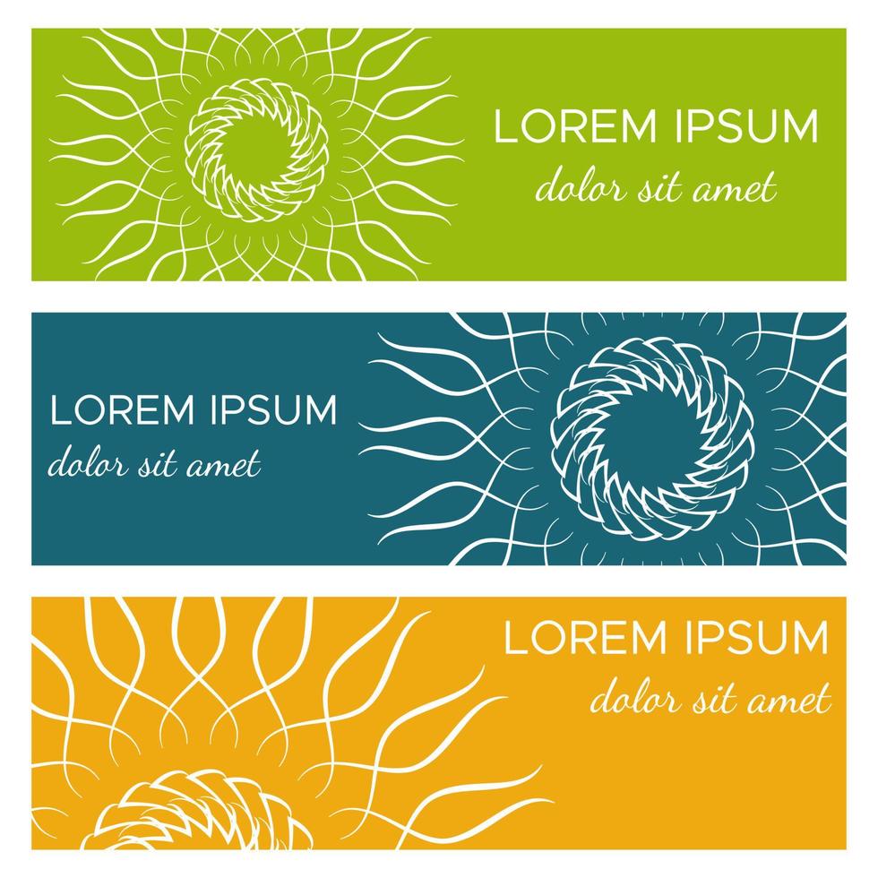 Set of abstract horizontal header banners with geometric circular elements and place for text. Colorful backgrounds for web design. Vector illustration