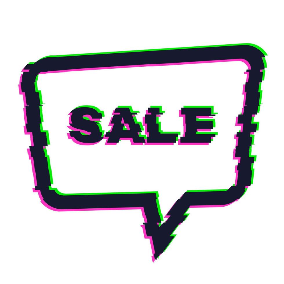 Distorted glitch sale banner with error effect on the edges and in text. Vector illustration.