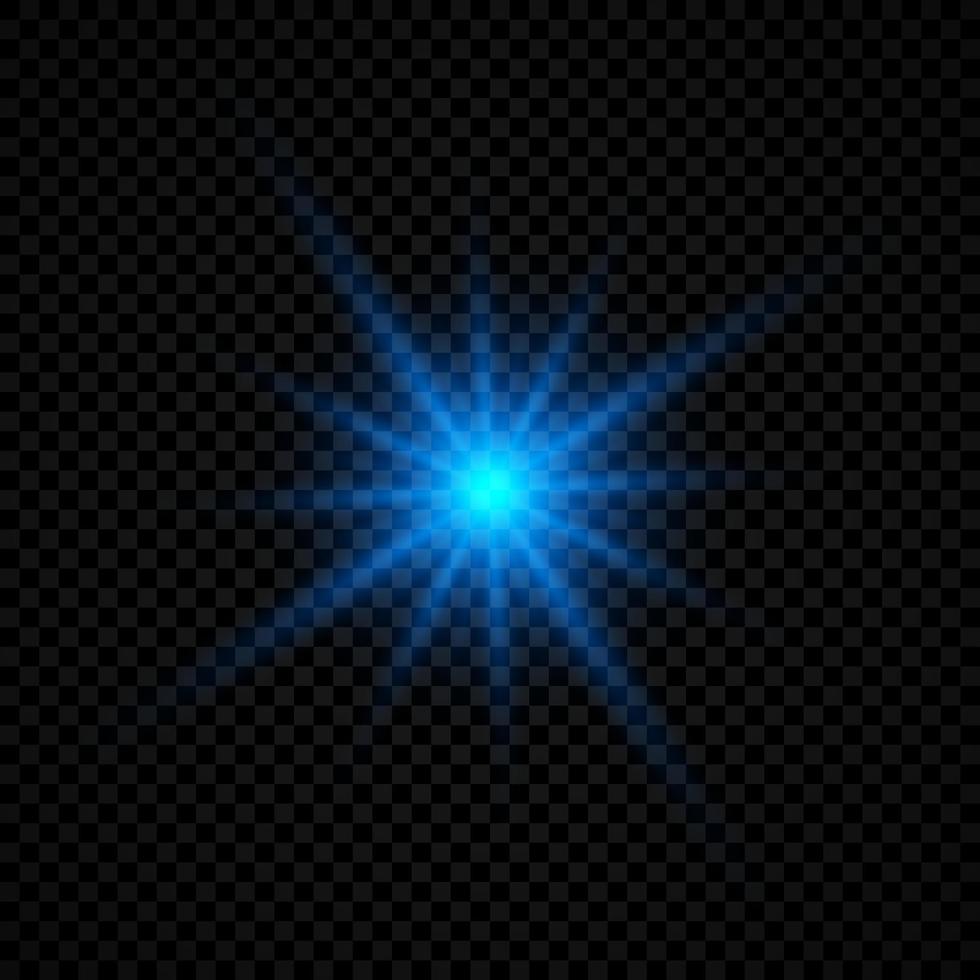 Light effect of lens flares. Blue glowing lights starburst effects with sparkles on a transparent background. Vector illustration