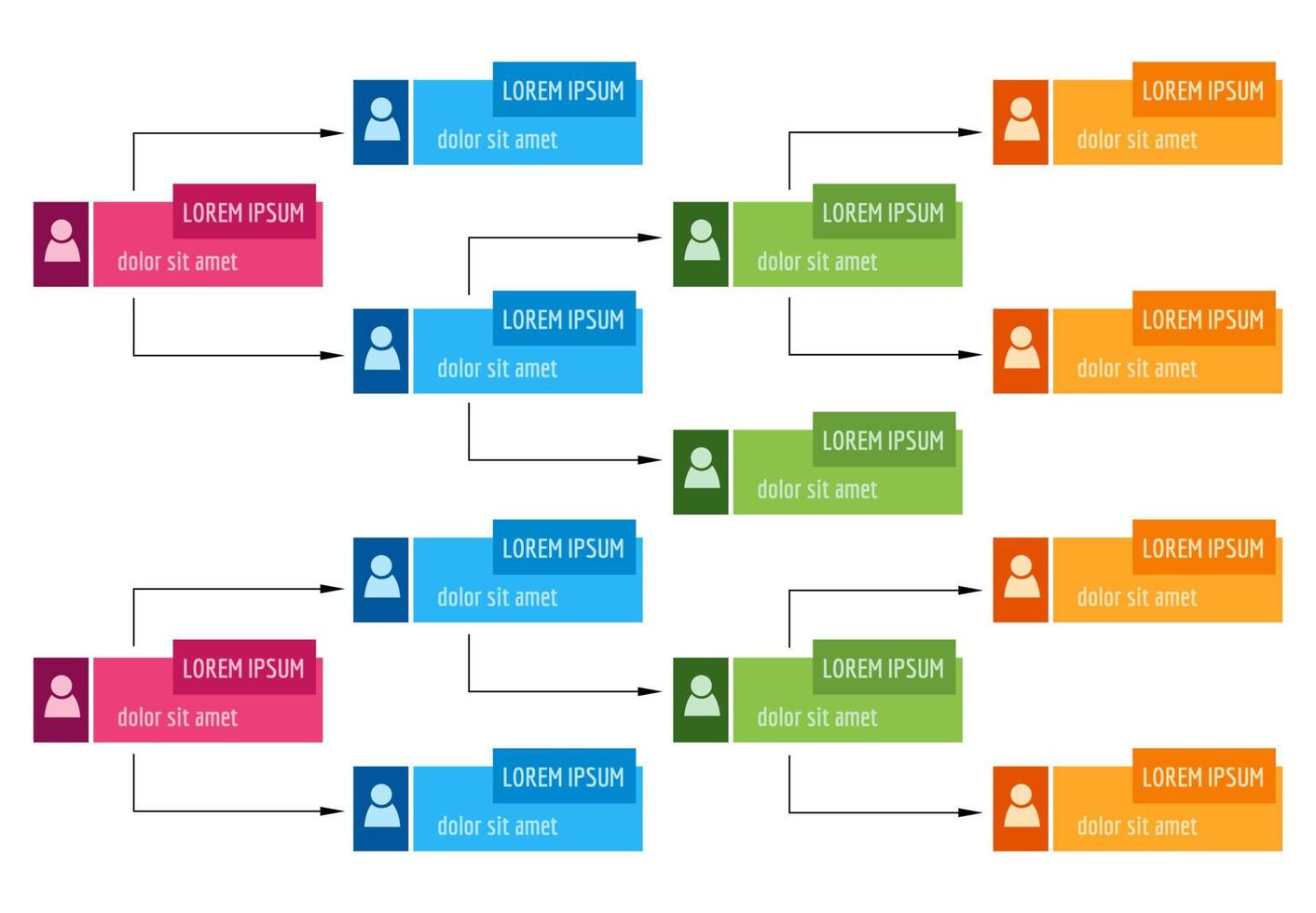 Colorful business structure concept, corporate organization chart scheme with people icons. Vector illustration.