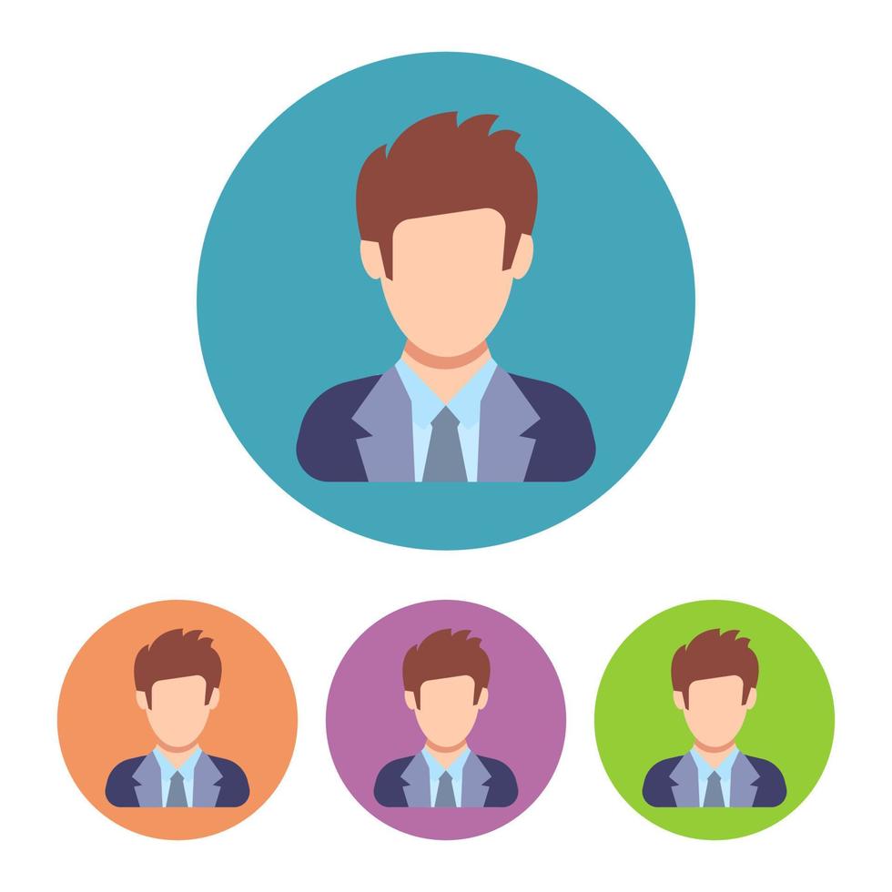 Set of four businessman icons on colorful circle. People icon in flat style. Vector illustration