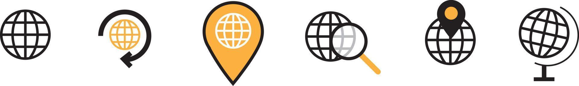 World globe line icon. Vector Earth global country map planet line icon. Travel internet globe set