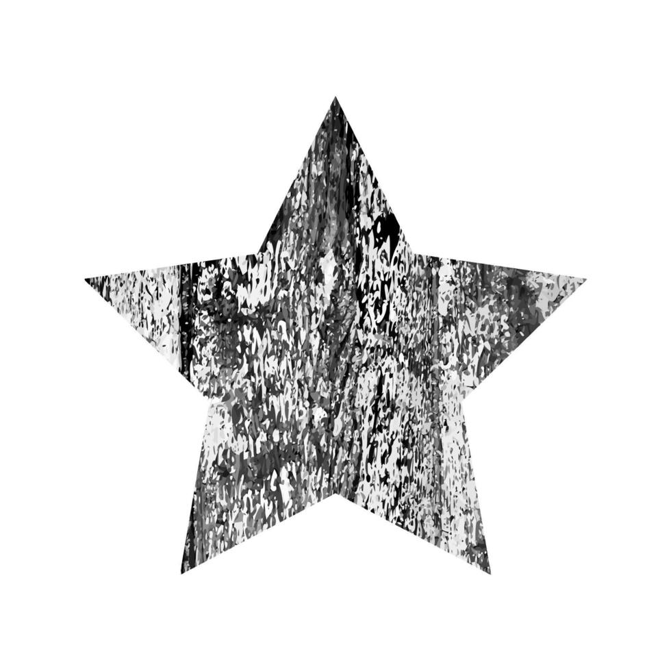 estrella rayada. figura oscura con textura de madera grunge angustiada aislada sobre fondo blanco. ilustración vectorial vector