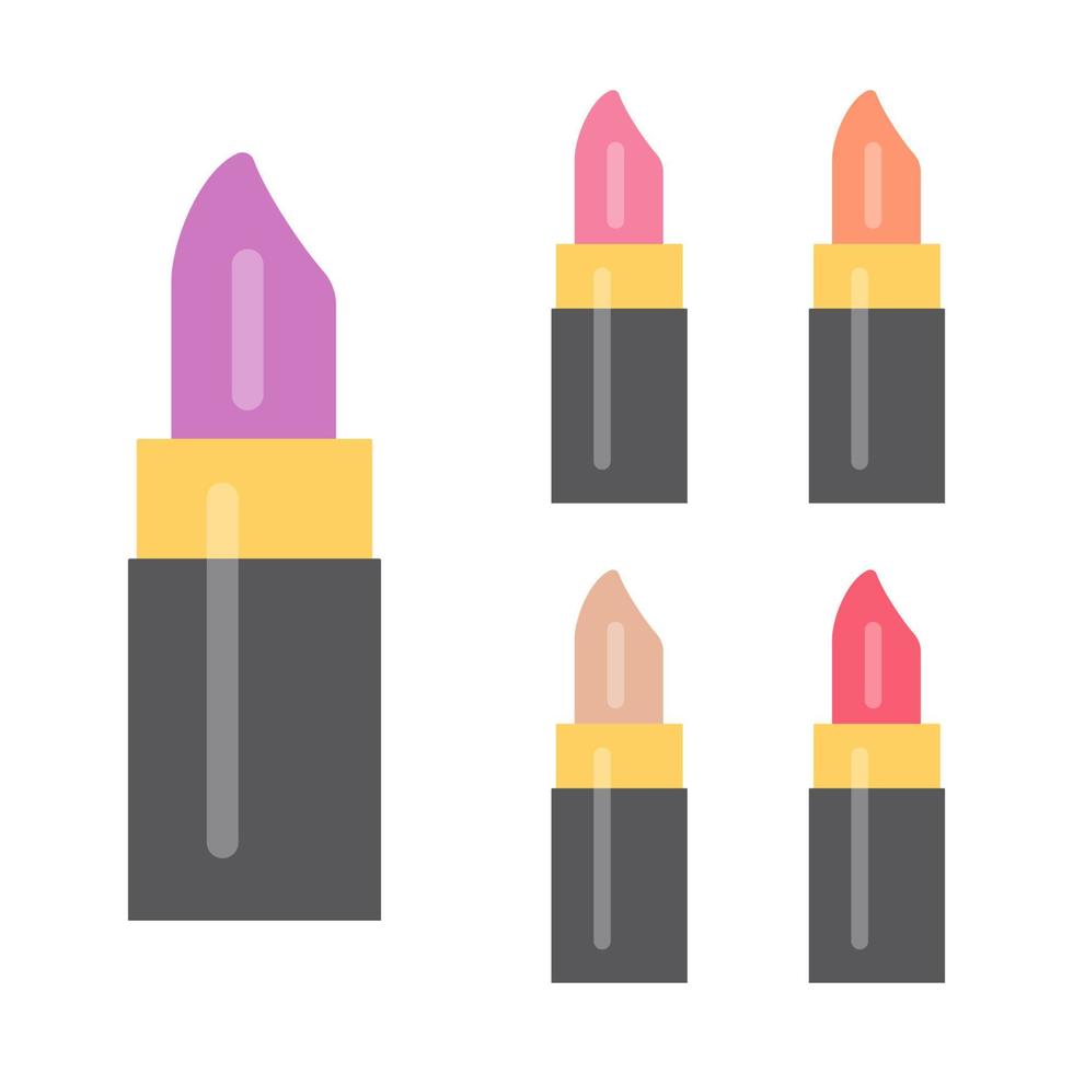 Set of makeup items. Five bright lipsticks. Vector illustration.