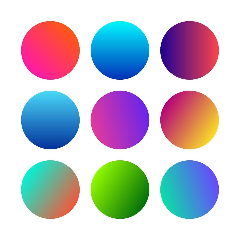 Round Gradients spheres. Set of nine trendy multicolored Gradients . Vector illustration