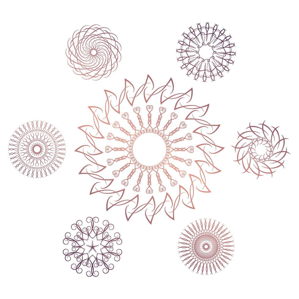 Set of seven geometric circular elements. Vector monogram on white background. Vector illustration