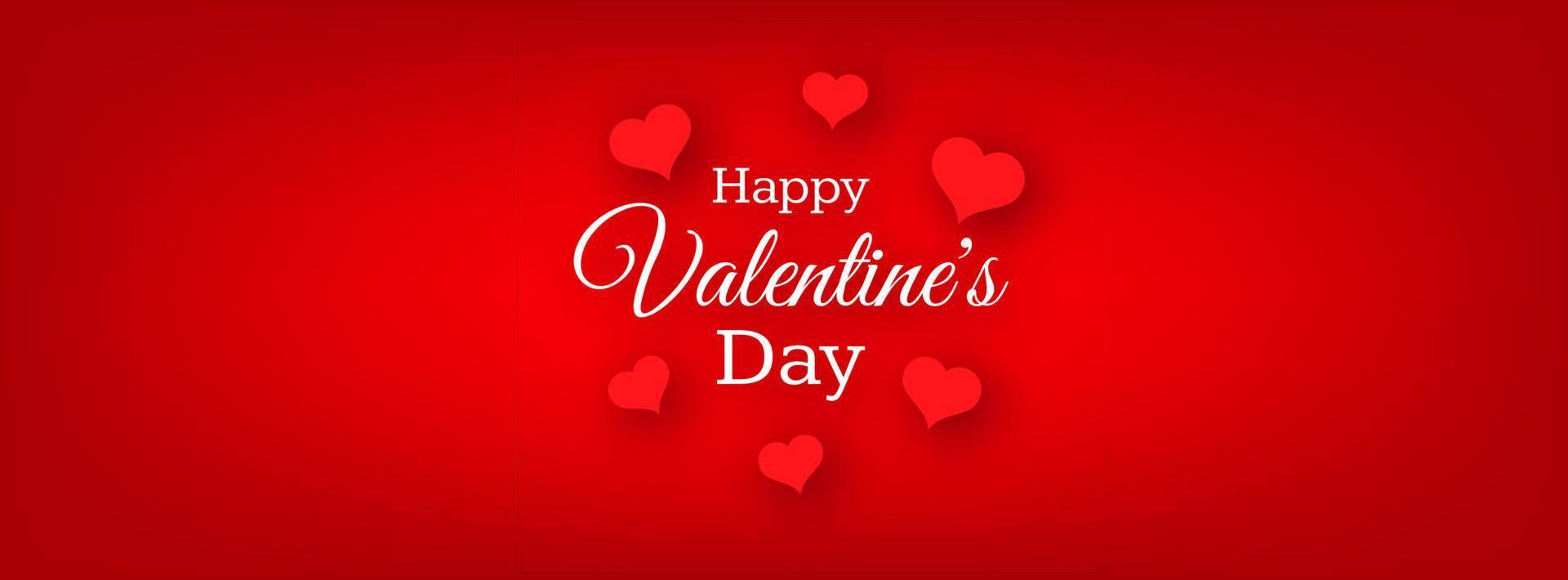Happy Valentines Day Background. Red greeting horizontal banner with text and hearts. Vector illustration.