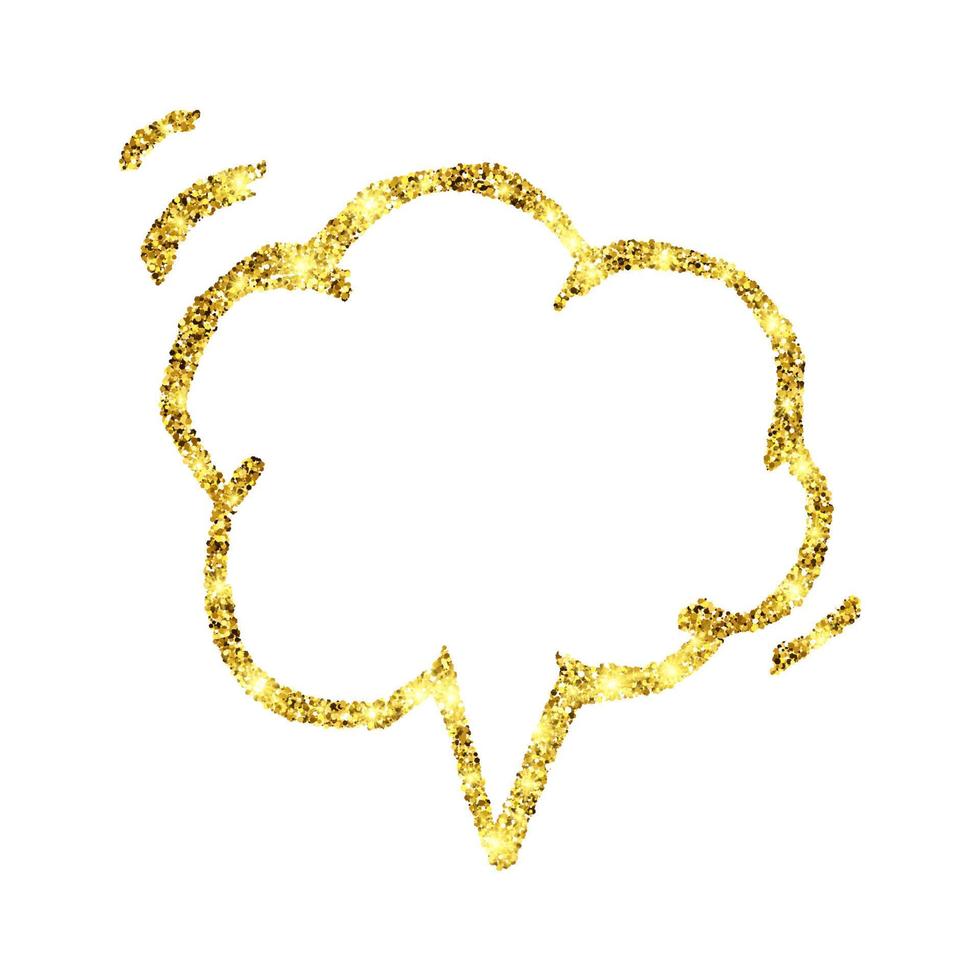 Gold glitter sketch speech bubble. Hand drawn blank Speech Bubble. Dialog empty cloud on white background. Vector illustration.