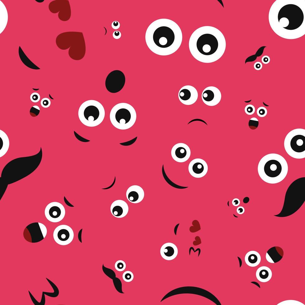 caras de dibujos animados con emociones. patrón impecable con diferentes emoticonos sobre fondo rosa. ilustración vectorial vector