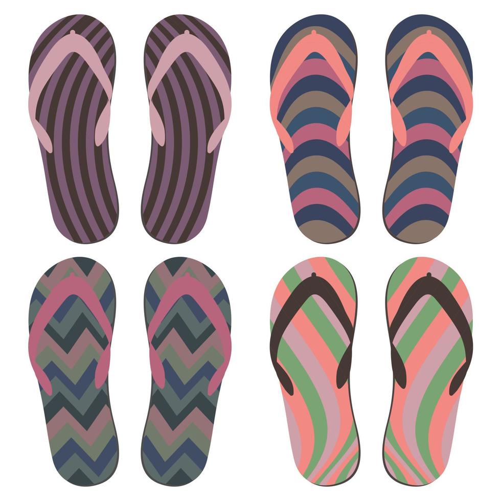 Set of Beach Slippers. Colorful Summer Flip Flops Over White Background vector