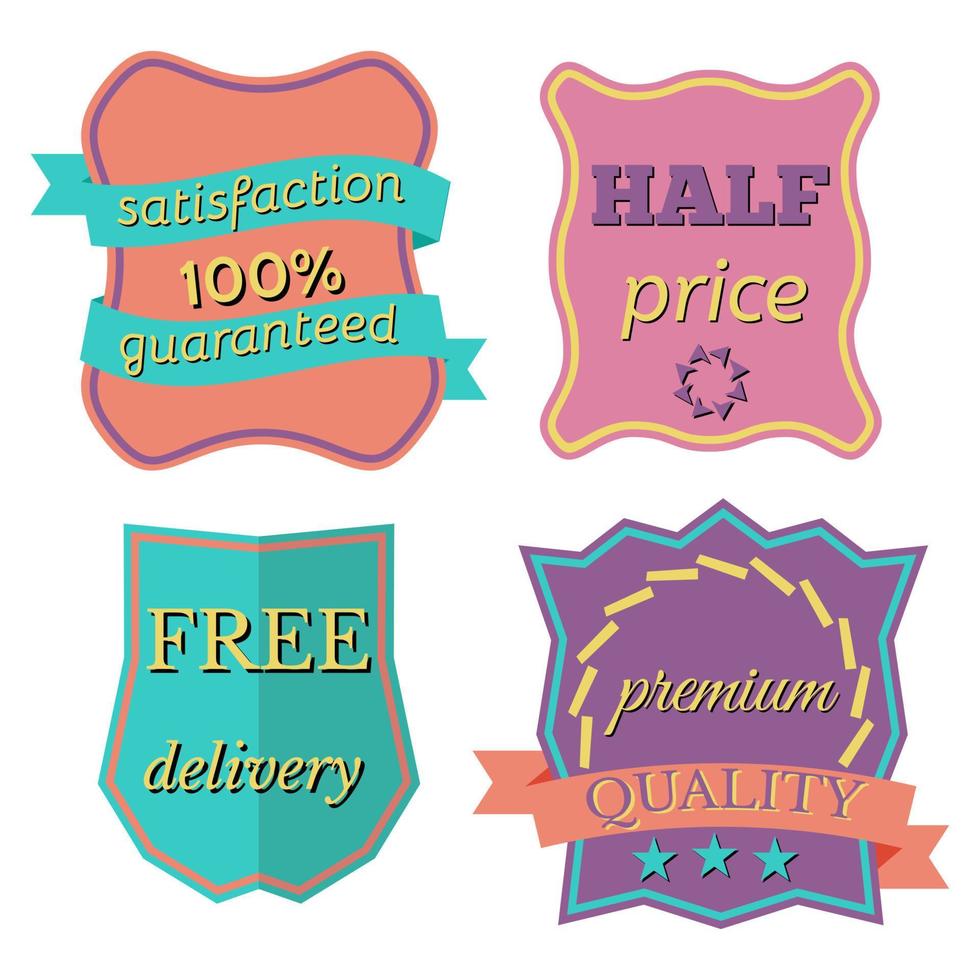 Set of Vector Badges with Ribbons. Web stickers and labels. Isolated vector illustration.