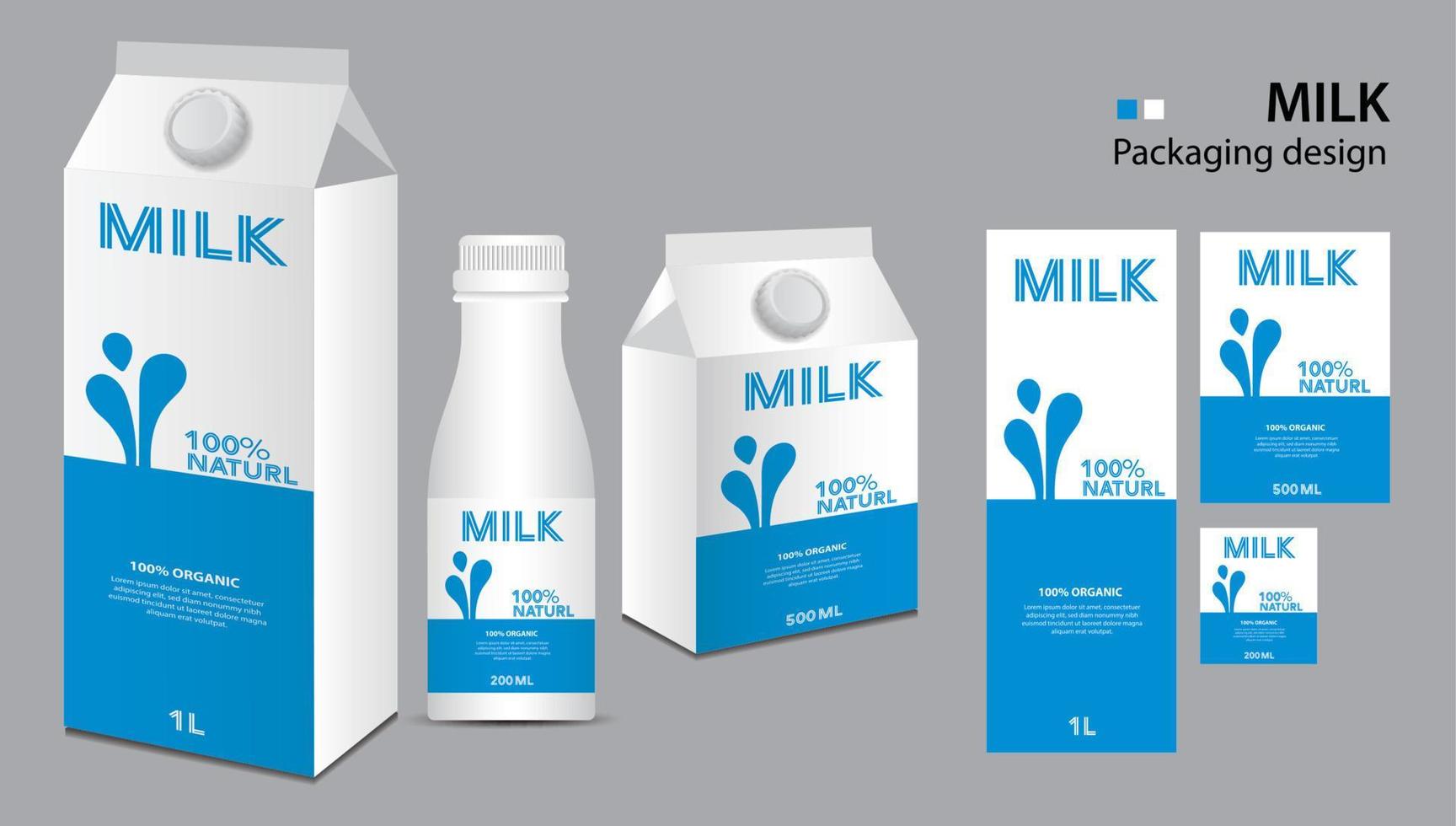 Milk package design, milk label design, Milk boxes set and bottle vector, box reAalistic 3d illustration, creative packaging template, product design, food banner, drop graphic elements vector