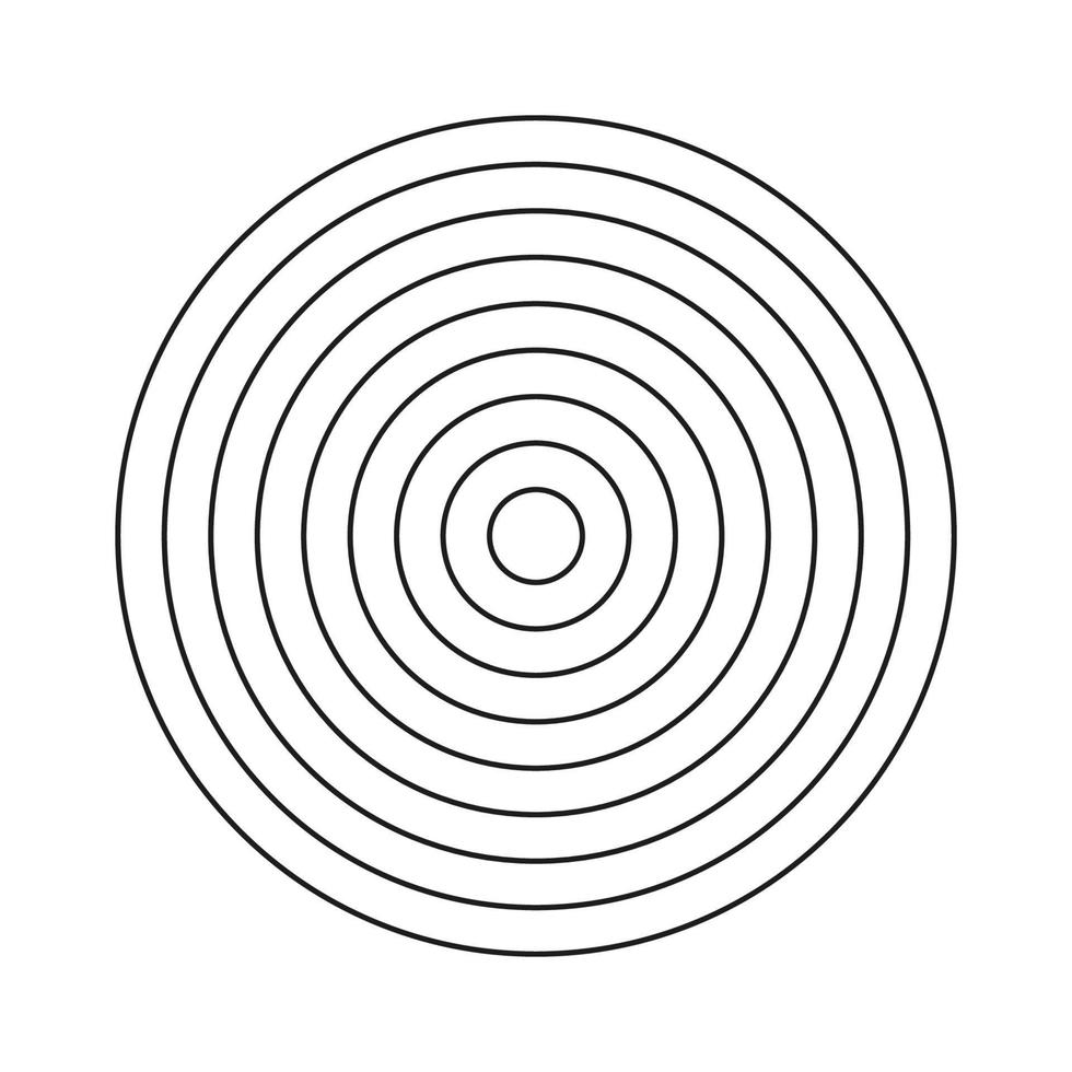 cuadrícula polar de 8 círculos concéntricos. diagrama circular dividido en segmentos. papel cuadriculado polar en blanco. rueda de la vida o rastreador de hábitos. vector