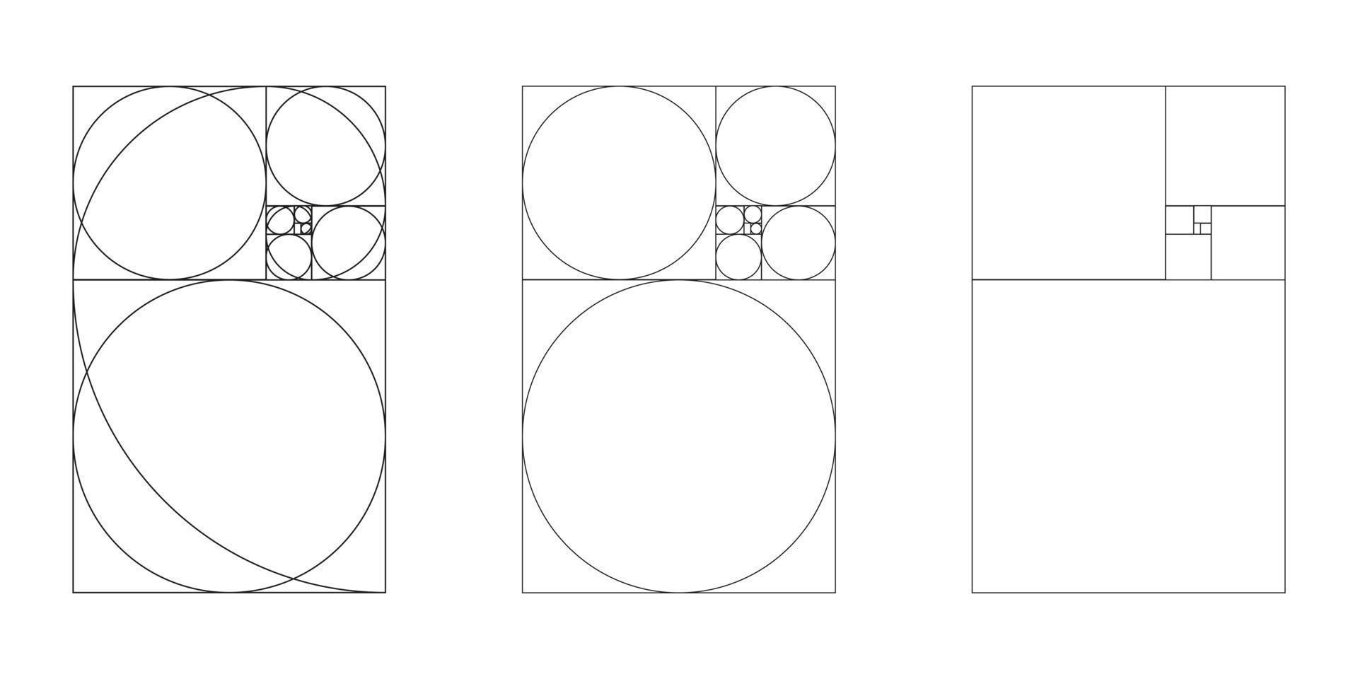 Golden ratio template set. Method golden section. Fibonacci array Golden ratio template set. Method golden section. Fibonacci array