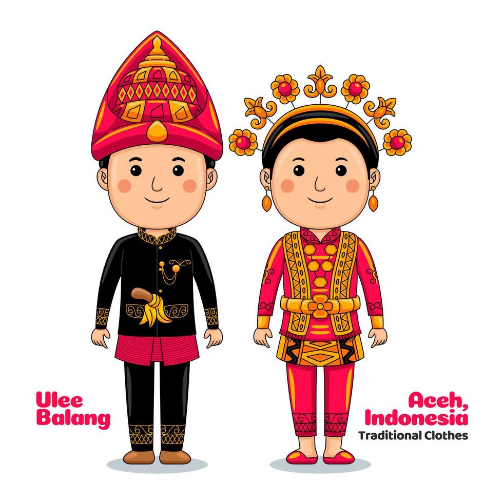 pareja usa ulee balang, aceh, sumatra, ropa tradicional indonesia vector