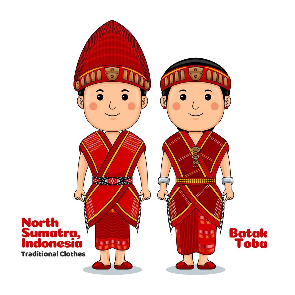 pareja usa batak toba, norte de sumatra, ropa tradicional indonesia vector