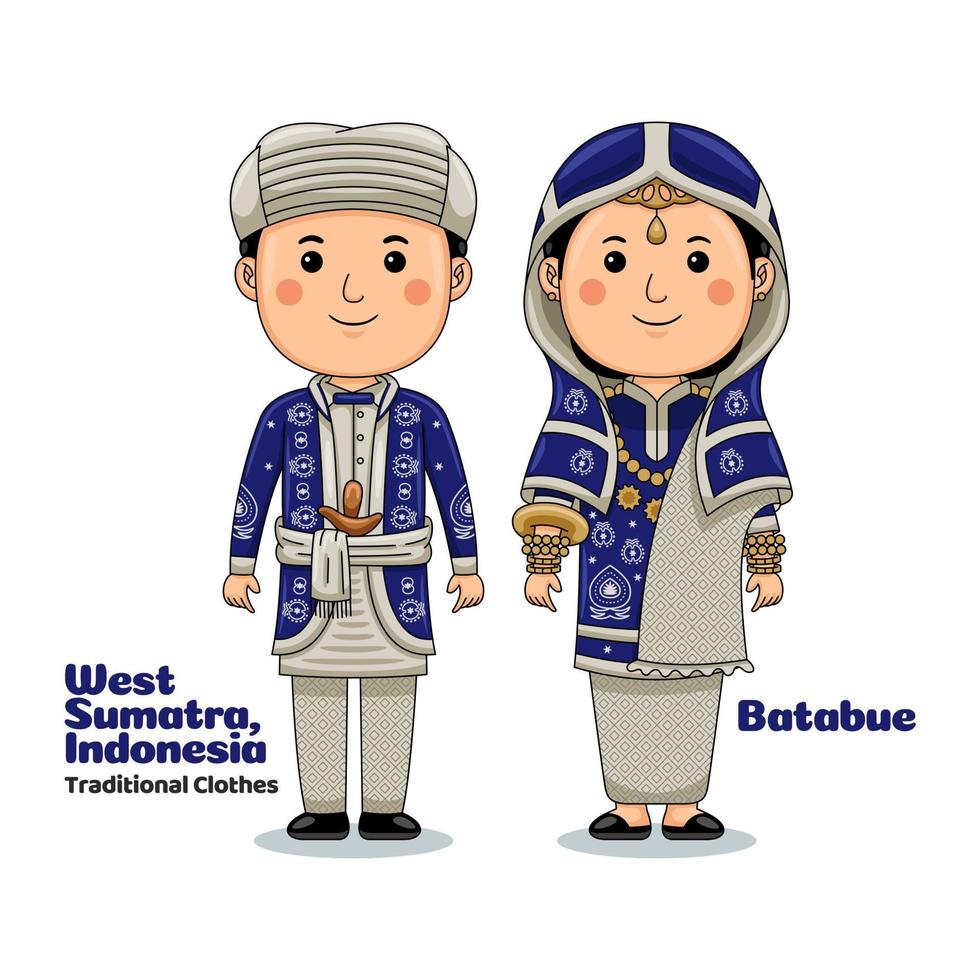 pareja usa batabue, oeste de sumatra, ropa tradicional indonesia vector