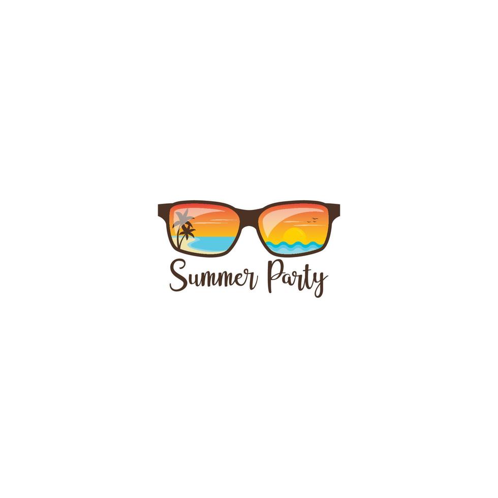 concepto de diseño plano de logotipo de gafas de sol de verano con un tema de playa vector