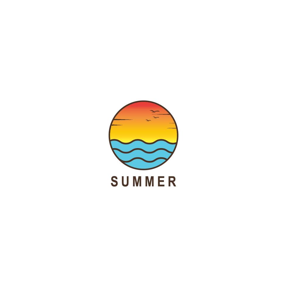 logotipo de verano con el concepto de diseño plano de las olas del océano vector