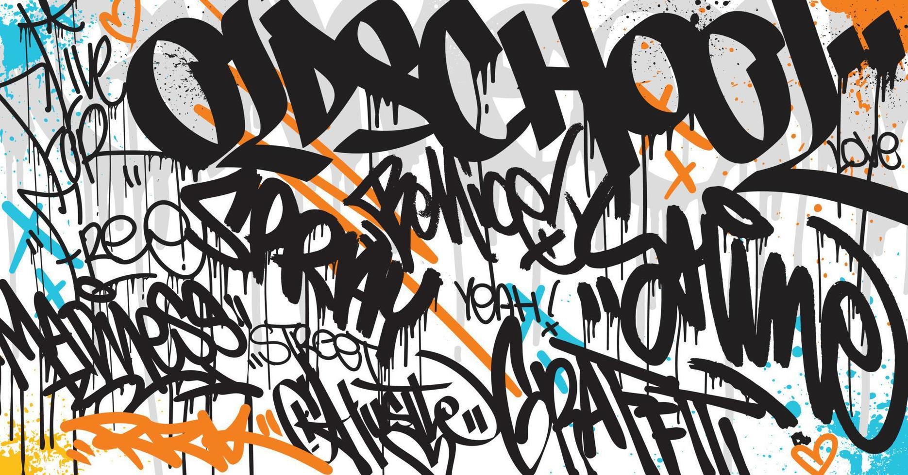 Abstract graffiti art background with scribble throw-up and tagging hand-drawn style. Street art graffiti urban theme for prints, patterns, banners, and textiles in vector format.