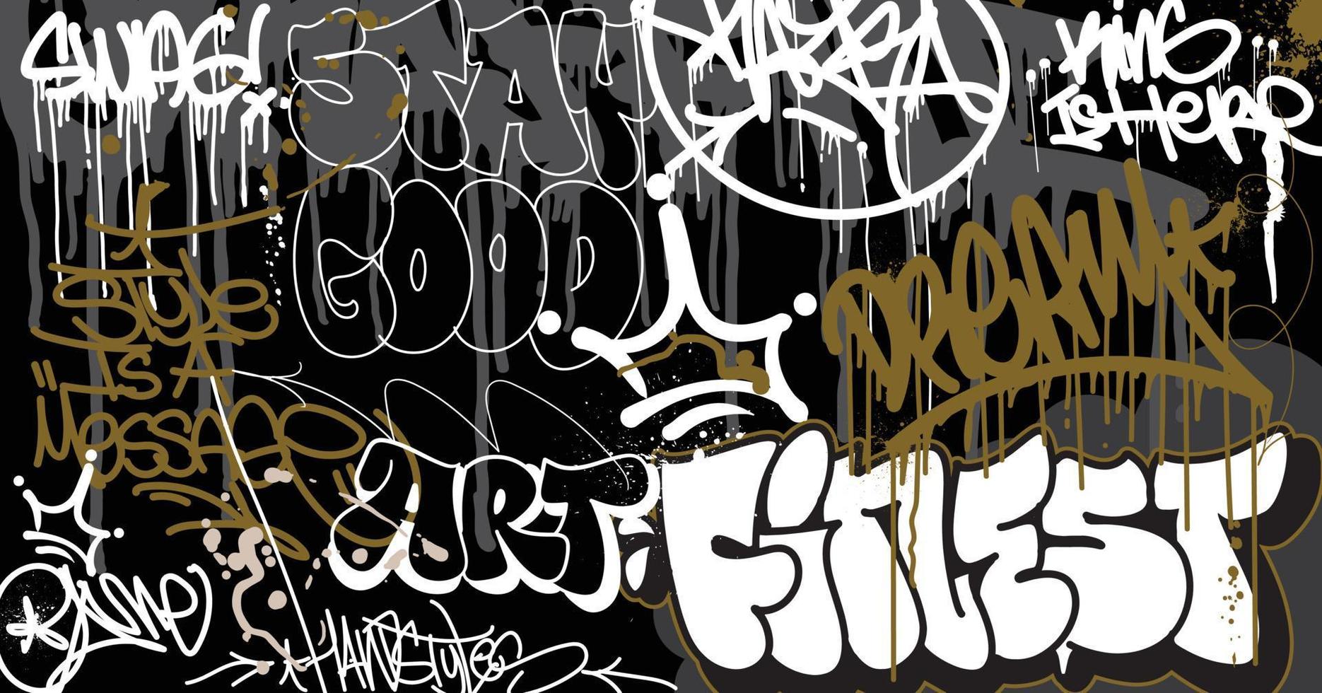 Abstract graffiti art background with scribble throw-up and tagging hand-drawn style. Street art graffiti urban theme for prints, patterns, banners, and textiles in vector format.