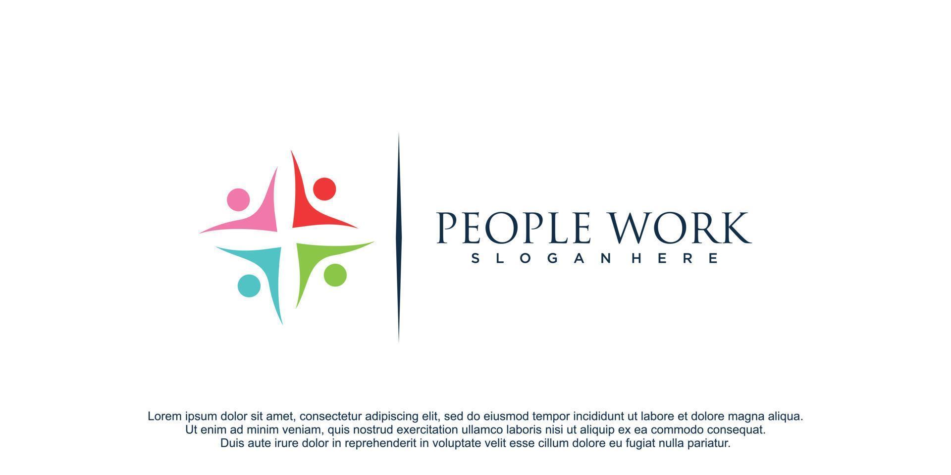 Team work logo with creative design premium vector