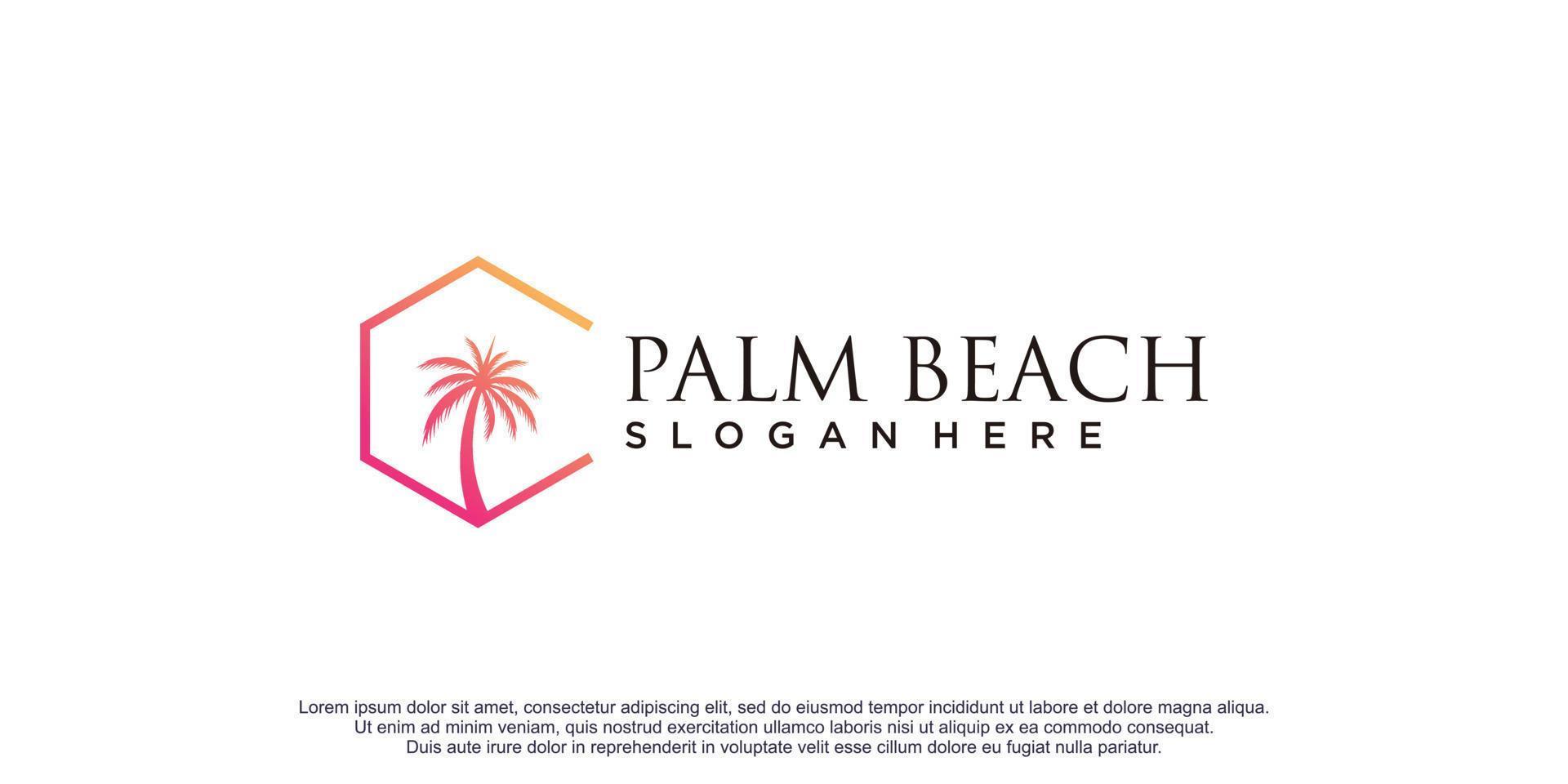 Palm beach logo with hexagon element design icon vector illustration