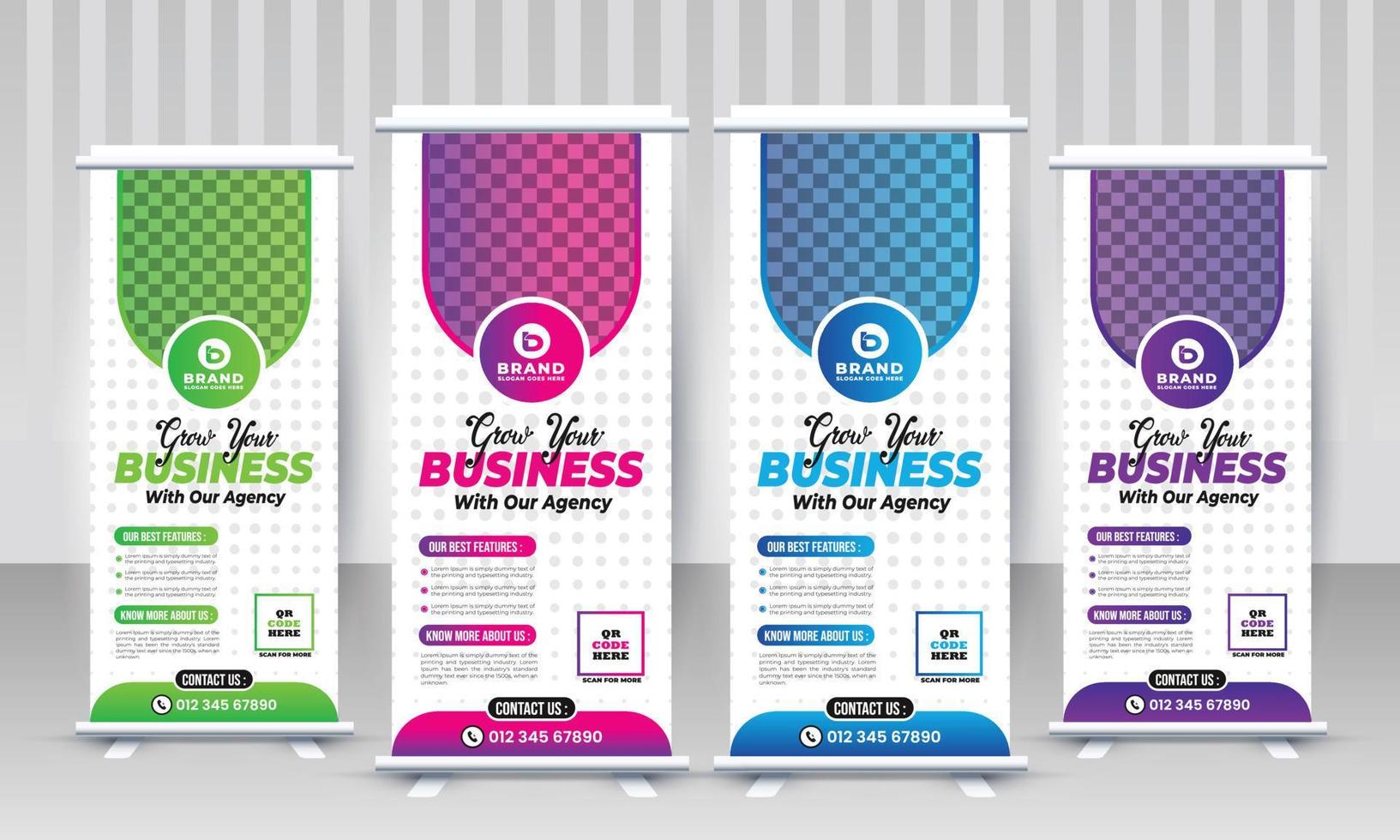 Business agency standee x rollup pullup signage retractable pop up outdoor trade show hoarding signboard modern banner design vector template for branding and marketing