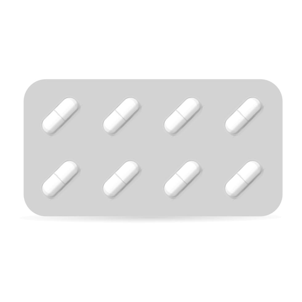 Pack de pastillas blister aislado sobre fondo blanco. vector