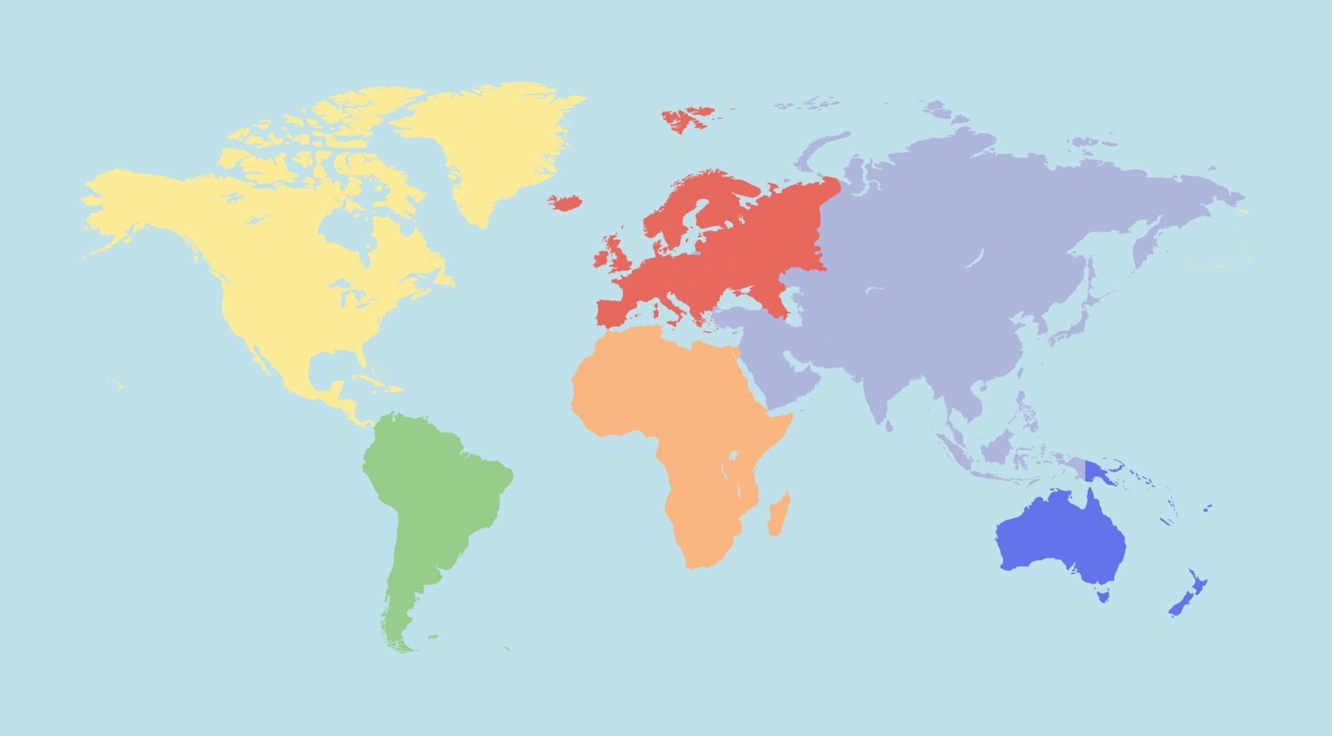 colorido mapa del continente mundial - Colorful World Continent Map Africa America Asia Australia Europe Continents Free Vector