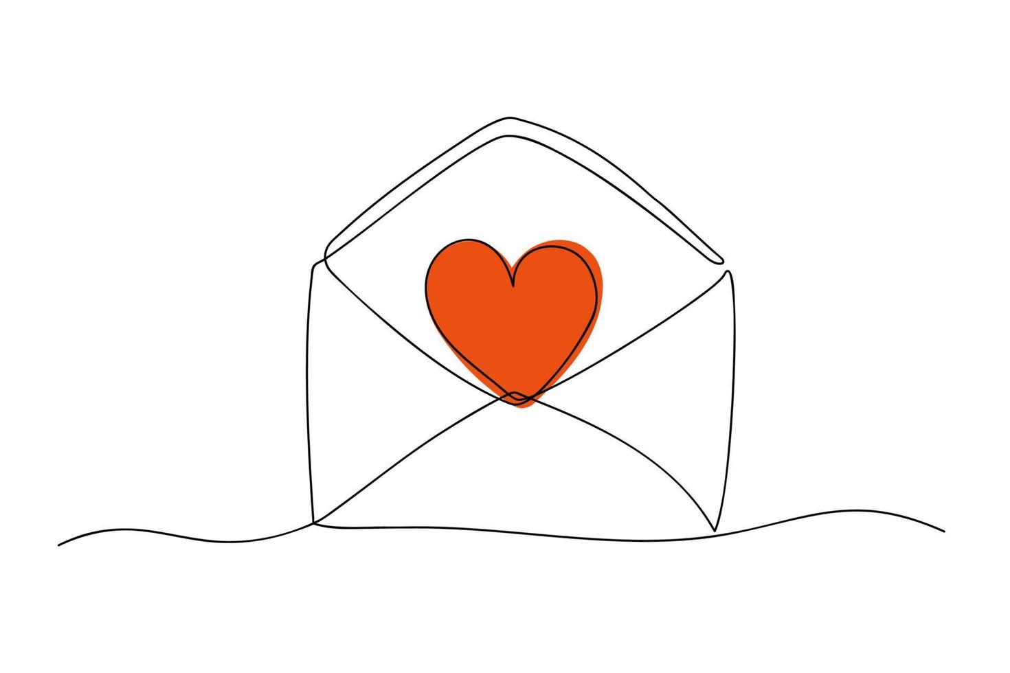 Continuous line drawing of envelope with heart. Vector illustration. EPS10