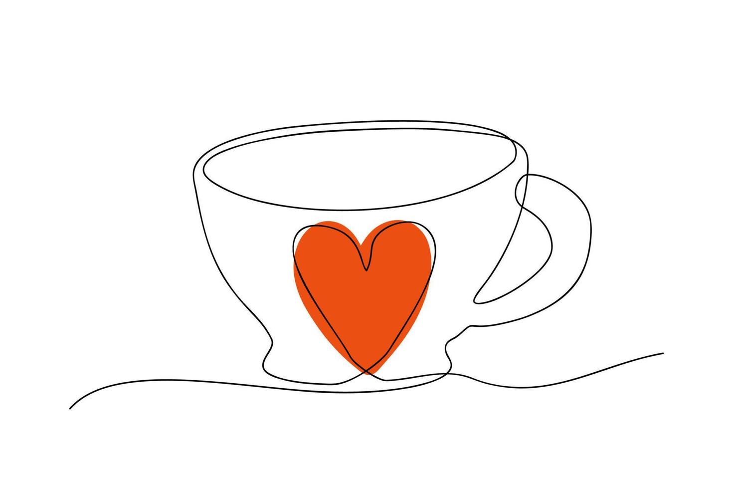 Hand-drawn continuous line cup with a heart. Vector illustration. EPS10