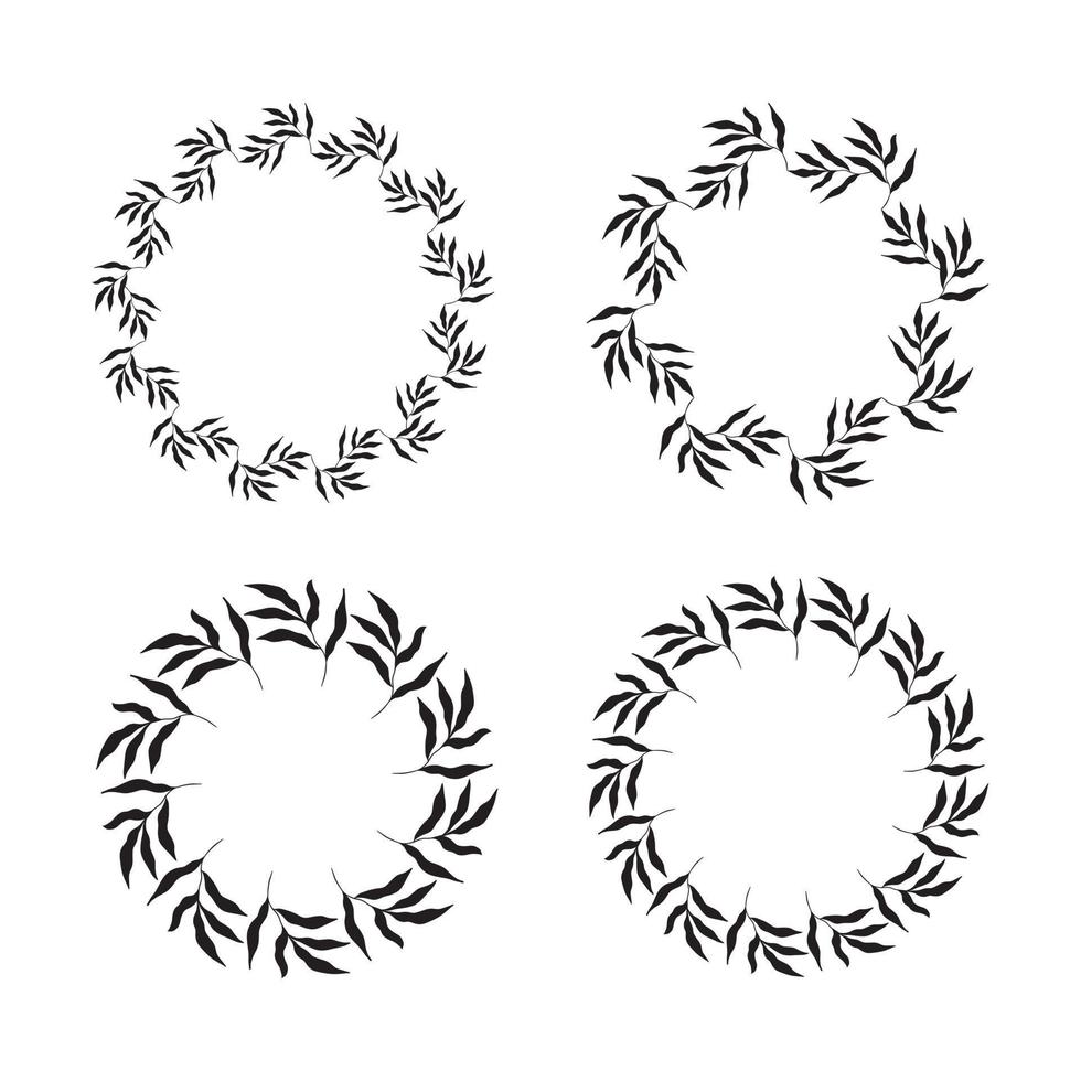 Illustration of collection of assorted circle shaped black frames made of plants on white isolated background vector