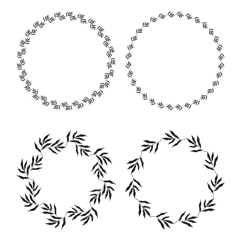 Illustration of collection of assorted circle shaped black frames made of plants on white isolated background vector